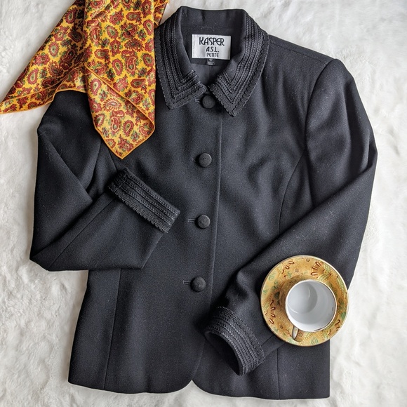 Kasper ASL Black Vintage Wool Blazer - Picture 2 of 15